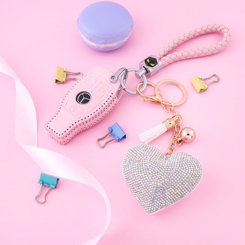 Soleebee Glitter Love Heart Keychain Premium SS6 Crystal Tassel Key Chain Leather Bag Charm for Women Girls (Light gold) - Image 4